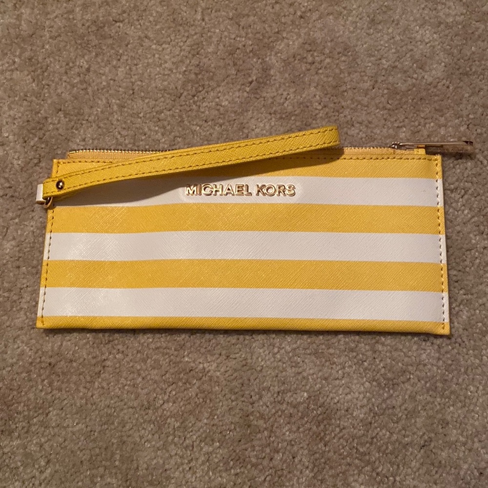 Michael Kors wristlet - yellow and white stripes